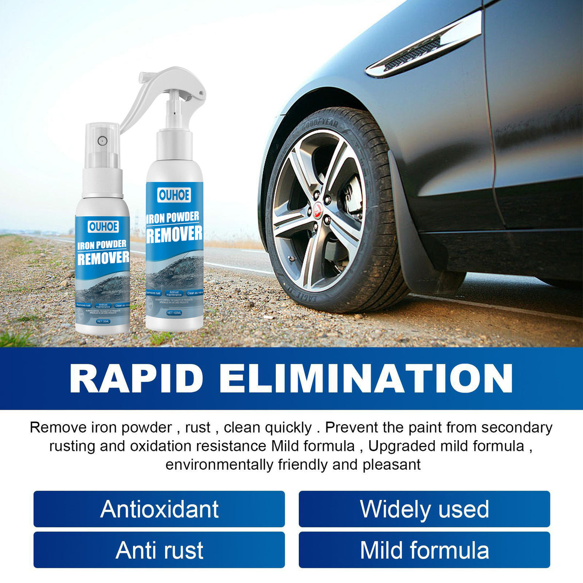 OUHOE Rust Removal Spray for Cars – Powerful Rust & Stain Remover, Car Cleaning Solution for Removing Rust, Dirt & Grime – Easy Spray & Wipe Formula